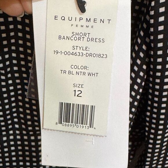 Equipment Dress Size 12 Black White Long Sleeve Short Bancort NEW $450 - Picture 5 of 9